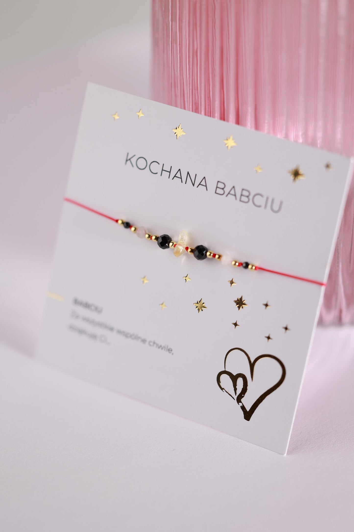 Bransoletka dla Babci na czerwonej nitce Turmalin i Cytryn