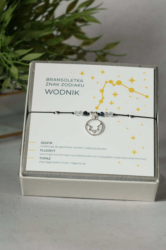 bransoletka znak zodiaku wodnik ze srebrną zawieszką