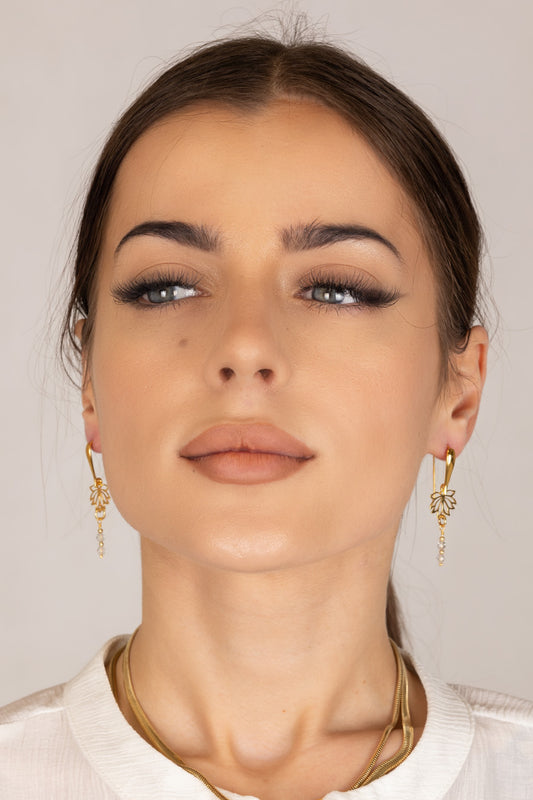 Kolczyki kwiat lotosu z białym topazem