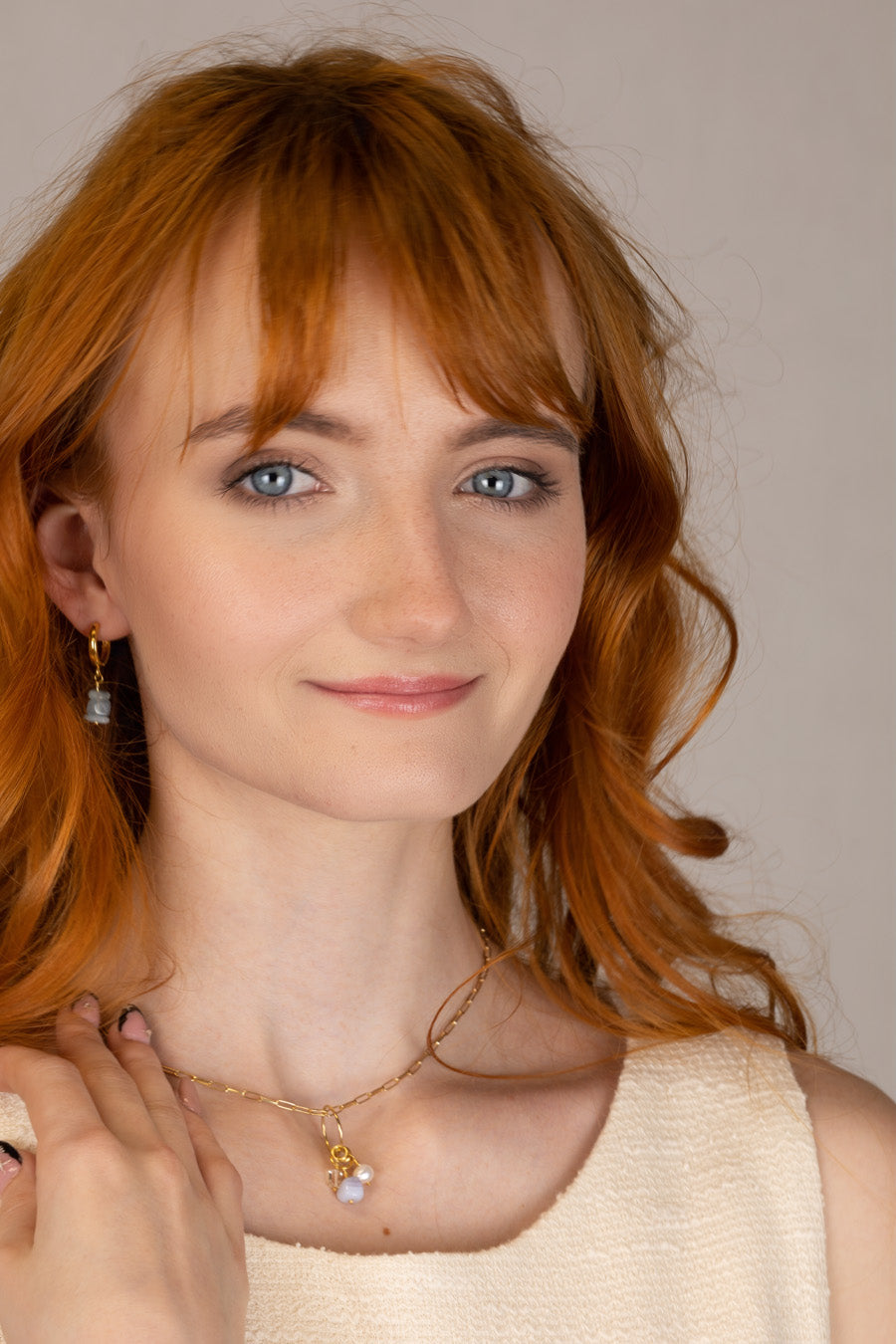 Naszyjnik chalcedon, perła i cytryn