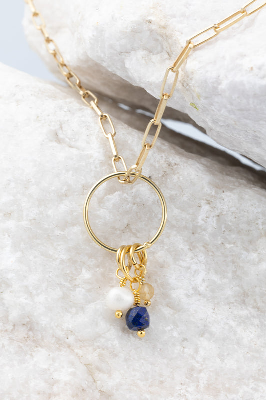 Naszyjnik lapis lazuli, perła i cytryn
