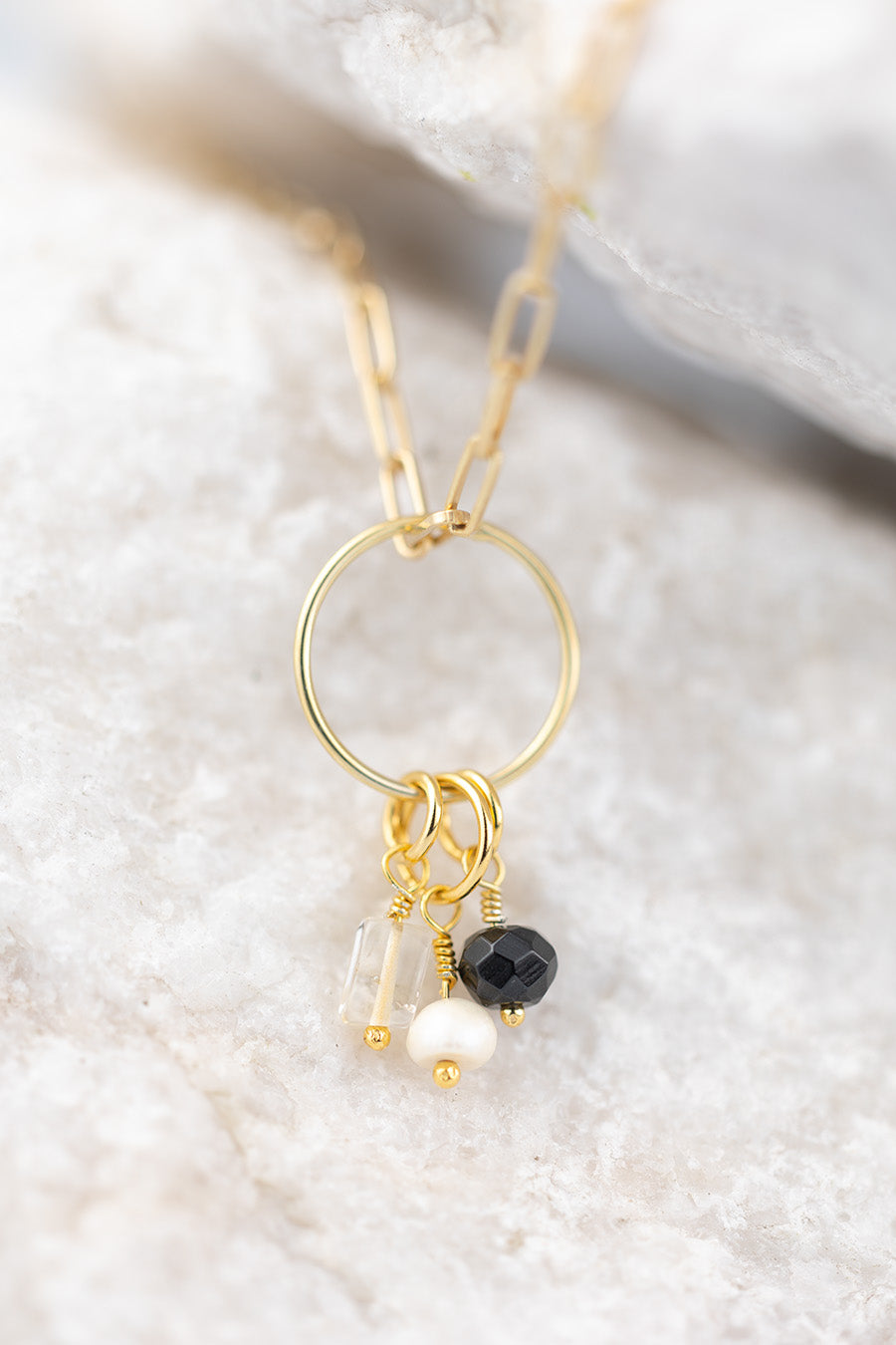 Naszyjnik spinel, perła i cytryn