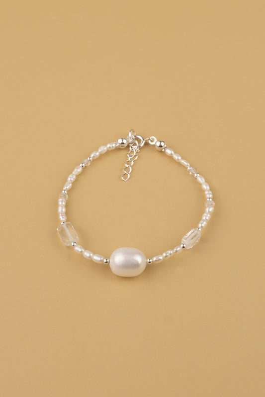 Bransoletka z perłami, kryształem górskim i topazem