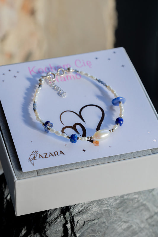 Prezent dla Mamy Bransoletka z perłami, szafirem, sodalitem i lapis lazuli