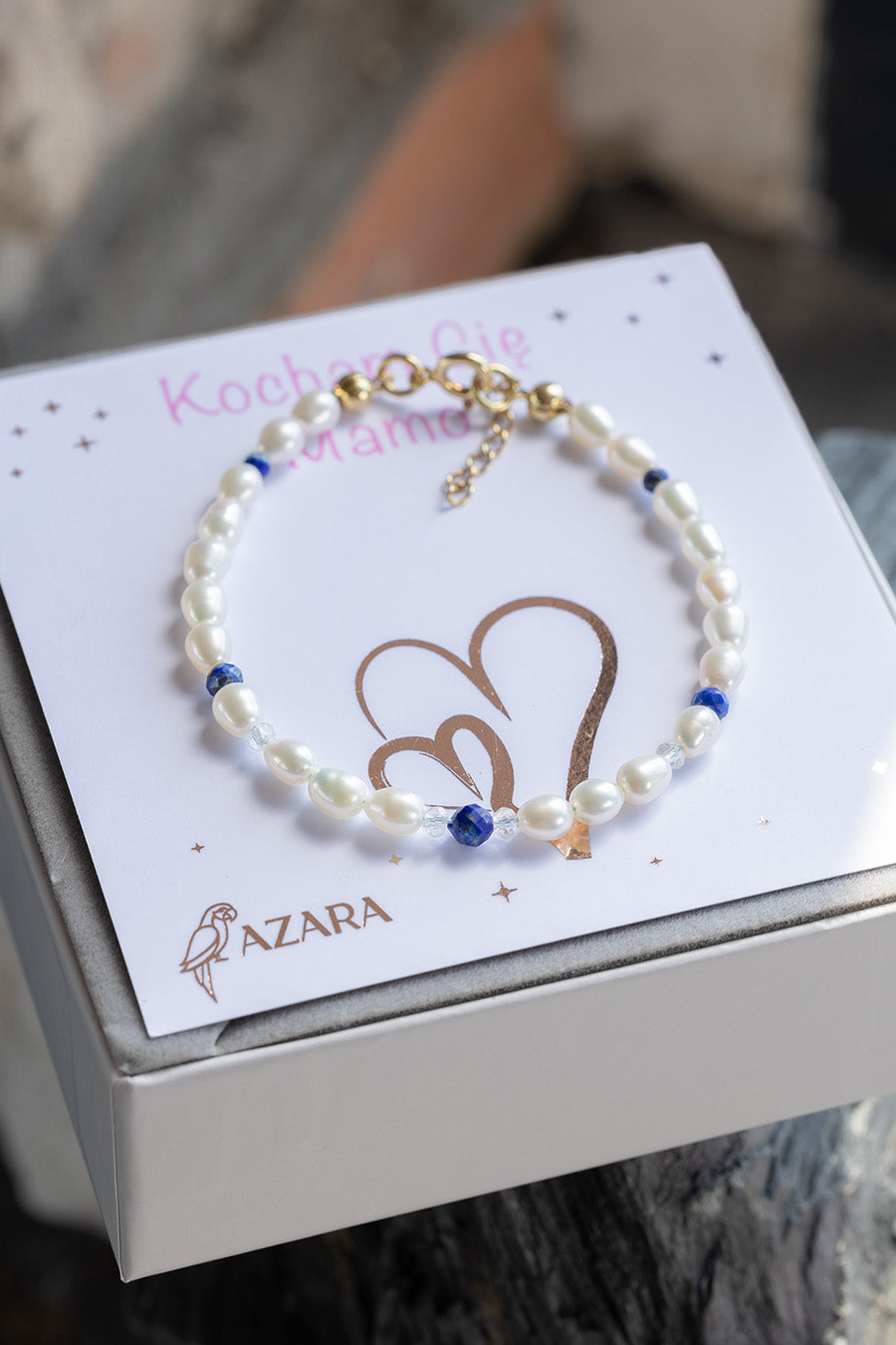 Prezent dla Mamy Bransoletka z pereł, lapis lazuli i kryształu górskiego