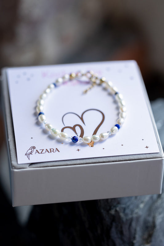 Prezent dla Mamy Bransoletka z pereł, lapis lazuli i kryształu górskiego