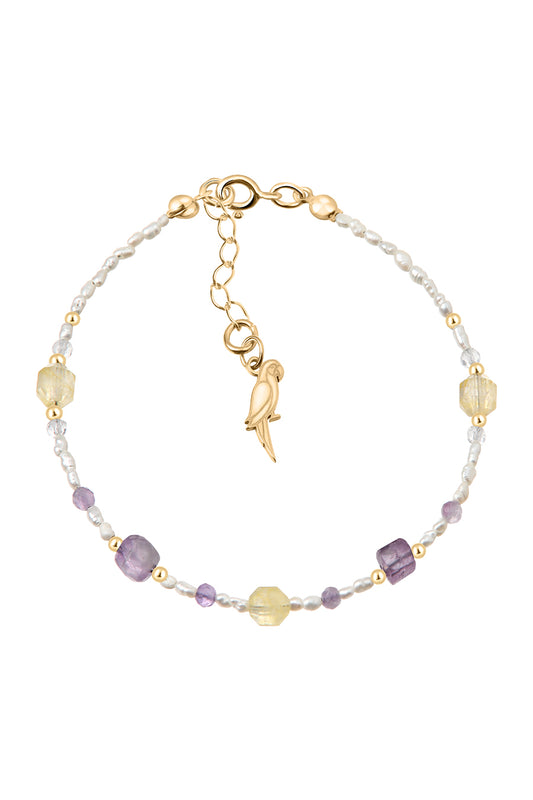 Bransoletka z ametystem, cytrynem, kryształem górskim i perłami