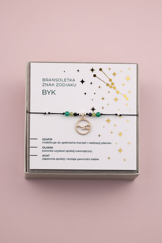 Bransoletka Znak Zodiaku Byk ze srebrną zawieszką