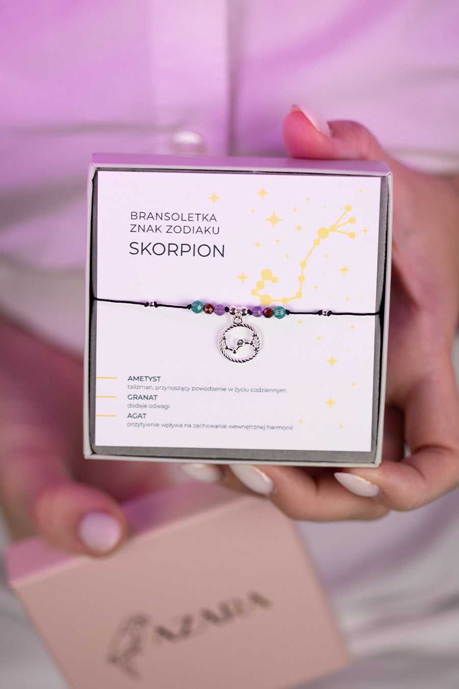 Bransoletka Znak Zodiaku Skorpion ze srebrną zawieszką