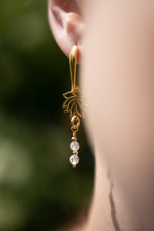 Kolczyki kwiat lotosu z białym topazem