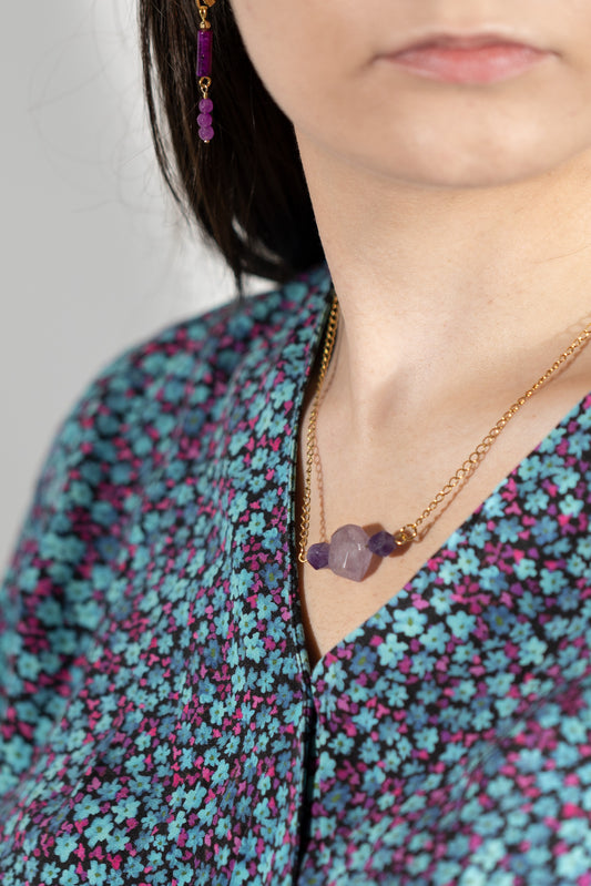 Kolczyki fioletowe jadeit i marmur ametystowy