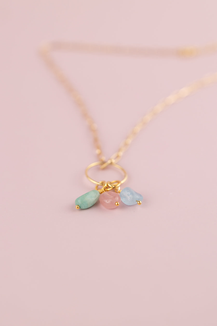 Naszyjnik akwamaryn, amazonit i kwarc różowy