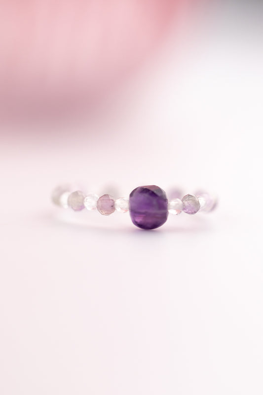 Pierścionek elastyczny z ametystem i topazem