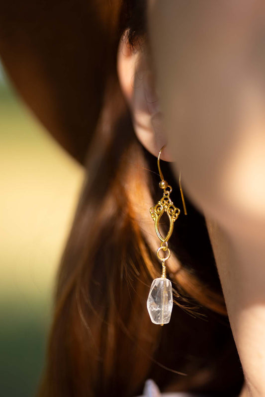 Kolczyki wiszące ażurowe z kryształem górskim