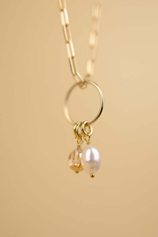 Naszyjnik z zawieszką perła i cytryn